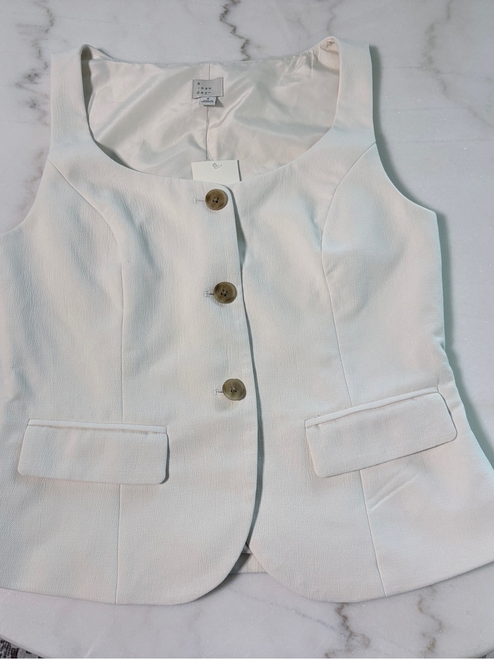 NWT A New DayTailored Vest Fully Lined Button Front Color: White Size S - Picture 5 of 6